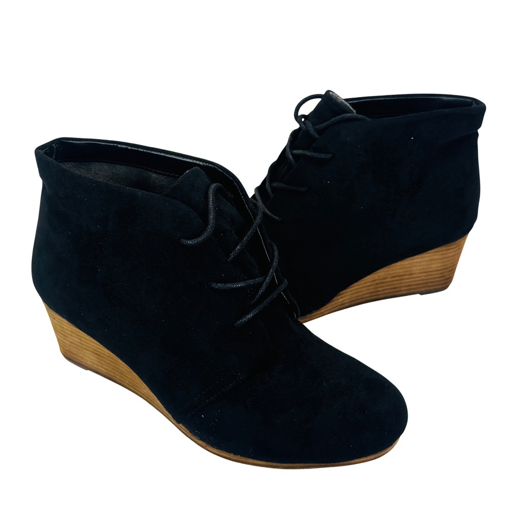 Dr. Scholl's Dakota Black Suede Wedge Booties Womens 8 Minimalist Chic‎ Capsule